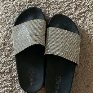 Sequined styled black slides size 9